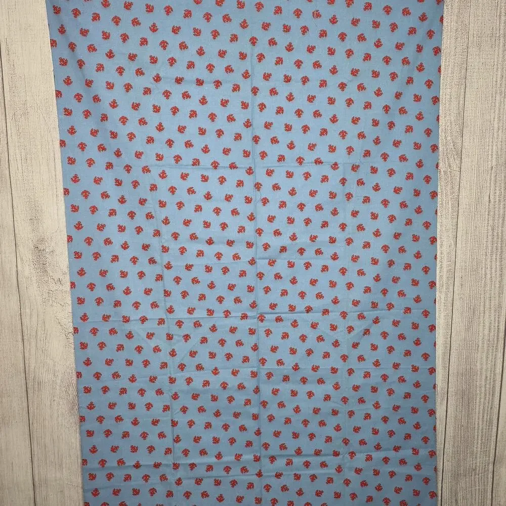 Vintage Nautical Anchor Print Fabric Blue Red Cotton Blend 44.5 x 75 Sewing